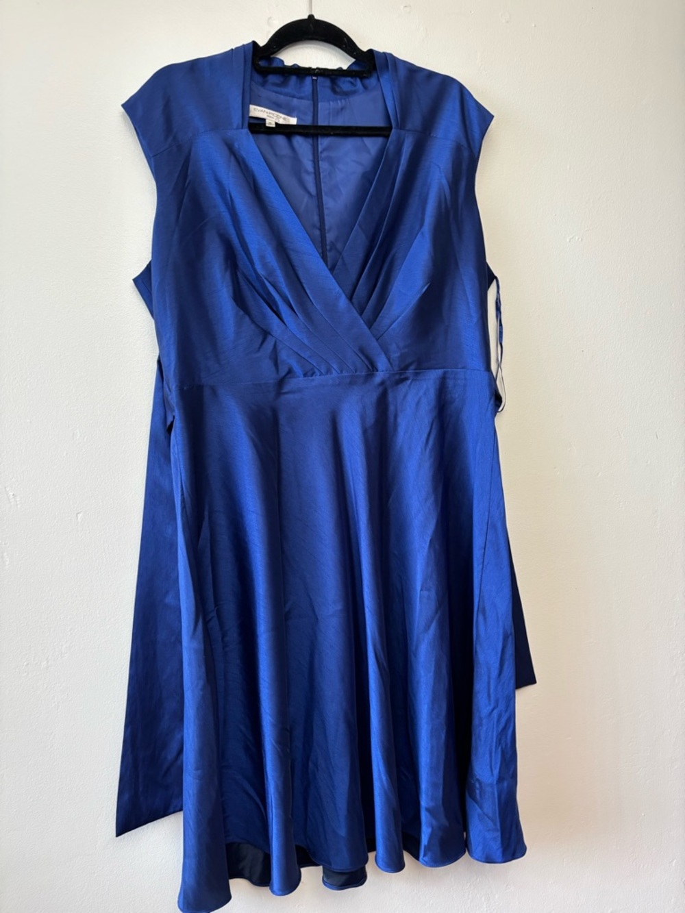 Evan Picone Blue Satin Faux Wrap Dress Size 16 Elegant
